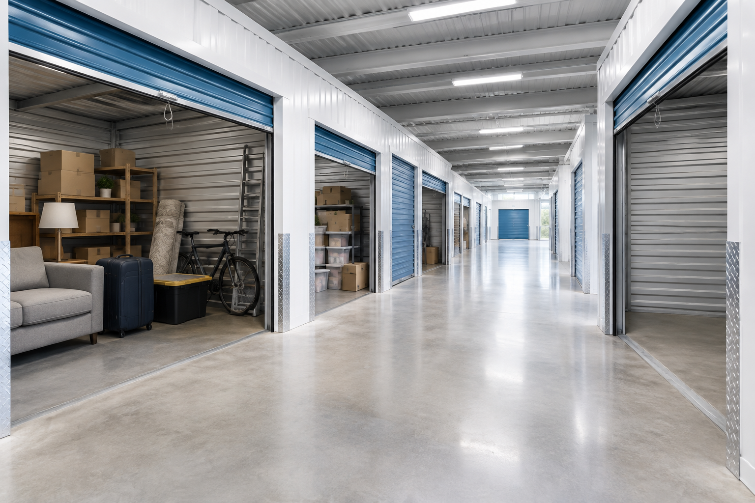 Storage unit corridor with varied unit sizes